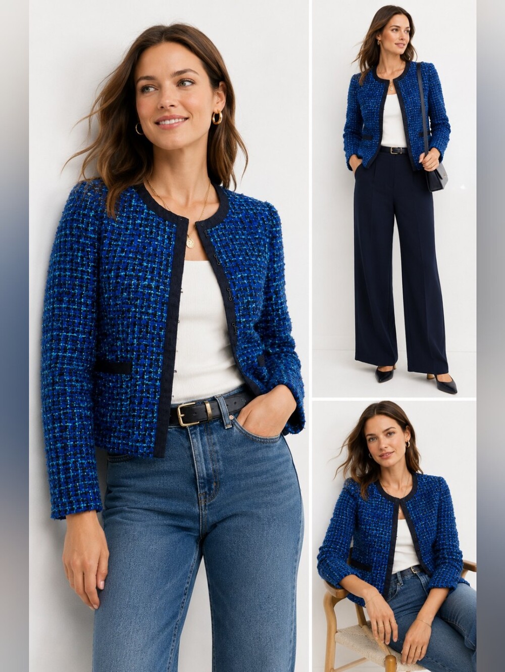 J.Crew Lady Jacket OnBlue Bouclé Tweed Lady Jacket Blazer Wool Blend Size 2